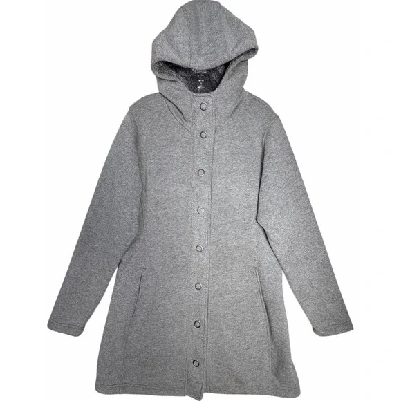 KÜHL Spyrit Hooded Gray Fleece Snap Jacket Women's L Outdoor Pockets - Picture 1 of 16
